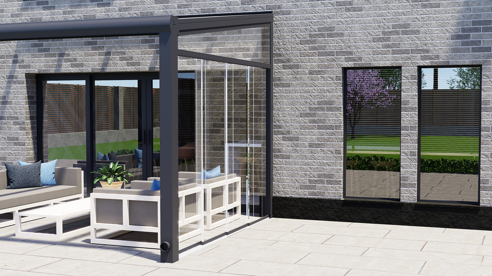 Schiebewand Glas links